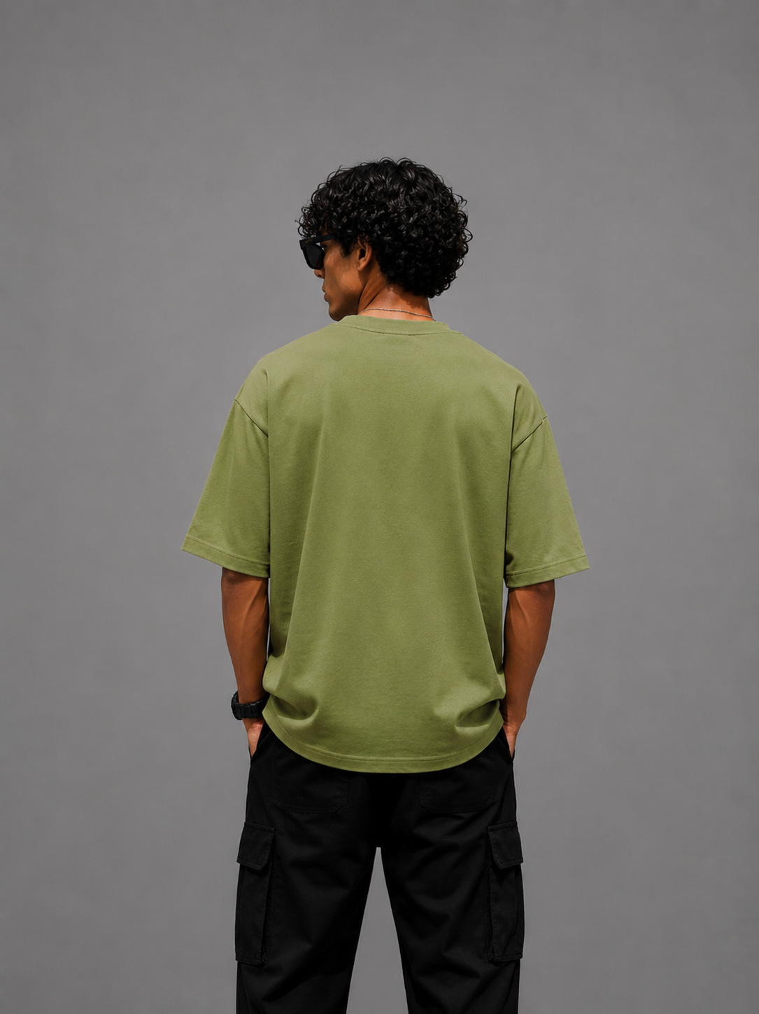 sakinor plain oversized t shirt – army green