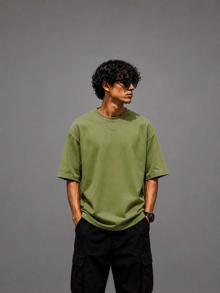 sakinor plain oversized t shirt – army green
