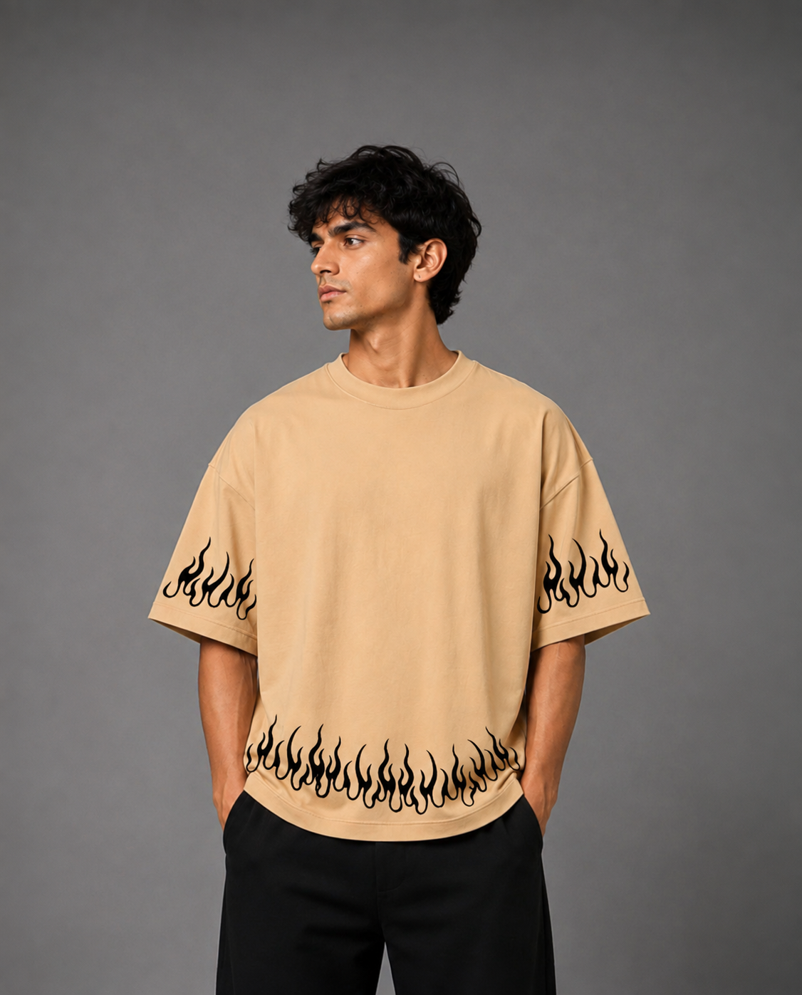sakinor premium wild fire beige oversized t shirt